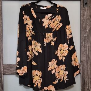 Dr2 Floral Black and Orange Women's Top